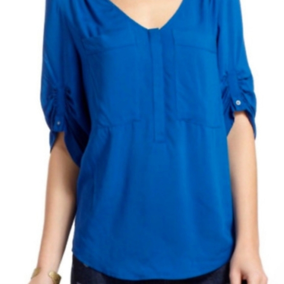 Anthropologie Maeve Charleston Blouse Popover Top Henley Blue Button Down M - Picture 2 of 16